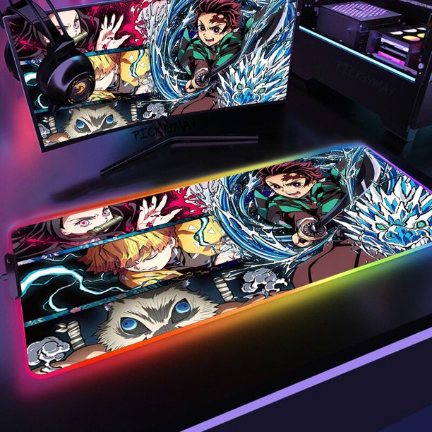 Demon Slayer-alfombrilla de ratón RGB para juegos, alfombrilla LED retroiluminada para teclado de escritorio, No Yaiba Kimetsu, 100x50cm LIUWENJING unisex