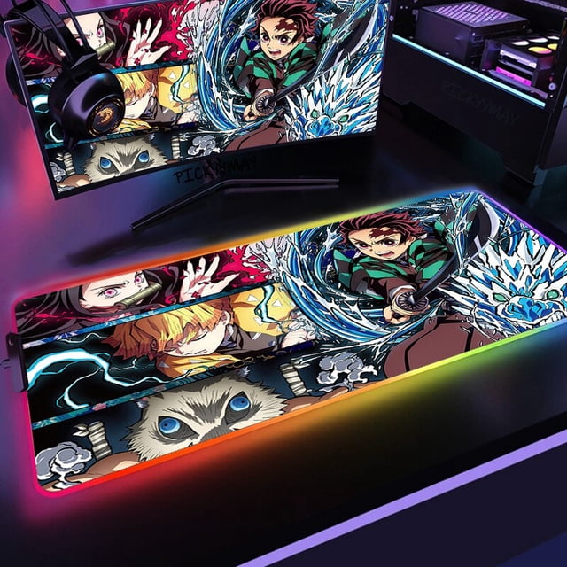 Demon Slayer-alfombrilla de ratón RGB para juegos, alfombrilla LED retroiluminada para teclado de escritorio, No Yaiba Kimetsu, 100x50cm LIUWENJING unisex