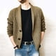 thumbnail image 2 of Gibobby Suéteres para hombre Cárdigan con cuello de chal para hombre, tela trenzado con parte delantera abierta con botones(Caqui,XG), 2 of 5