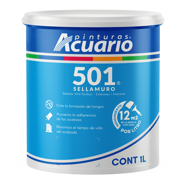 Sellador Vinil Acrílico Exteriores Interiores Pinturas Acuario Sellamuro 501 1 Litro