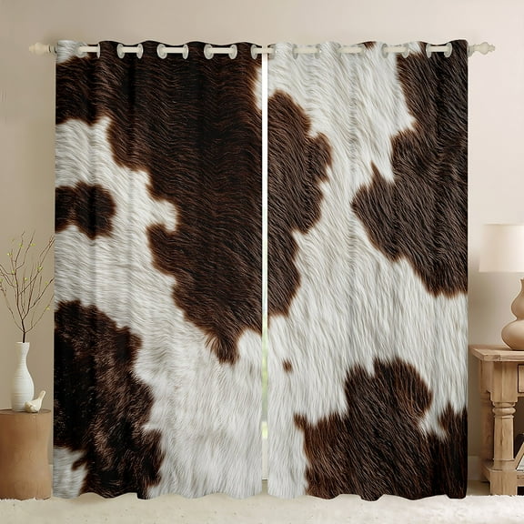Manfei Brown Cow Hide Black Out Curtains,Farm Cowhide Curtains Pack of 2 (42x63 Each),Rustic Farmhouse Cabin Bedroom Curtains For Men Women,Ultra Soft Home Decor