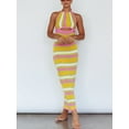 thumbnail image 3 of Michellecmm  Women Bodycon Long Dress Sleeveless Tie Halter Neck Striped Knit Dress, 3 of 9