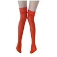 thumbnail image 1 of Penkiiy Bas Résille pour Femmes Femmes Extra Longs Satin Dentelle Cuisse Haute Lingerie Bas au-Dessus du Genou Collants Rouges, 1 of 7
