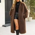 thumbnail image 4 of Women's Plus Size Beige Faux Fur Coat V-Neck Long Sleeve Warm Long Coat for Winter, 4 of 8