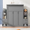 thumbnail image 2 of Queen Size Murphy Bed with Shelves,  Drawers and LED Lights, Solid Wood Wall Bedframe for Multipurpose Guest Room or Home Office, Space-Saving, Gray, 2 of 9