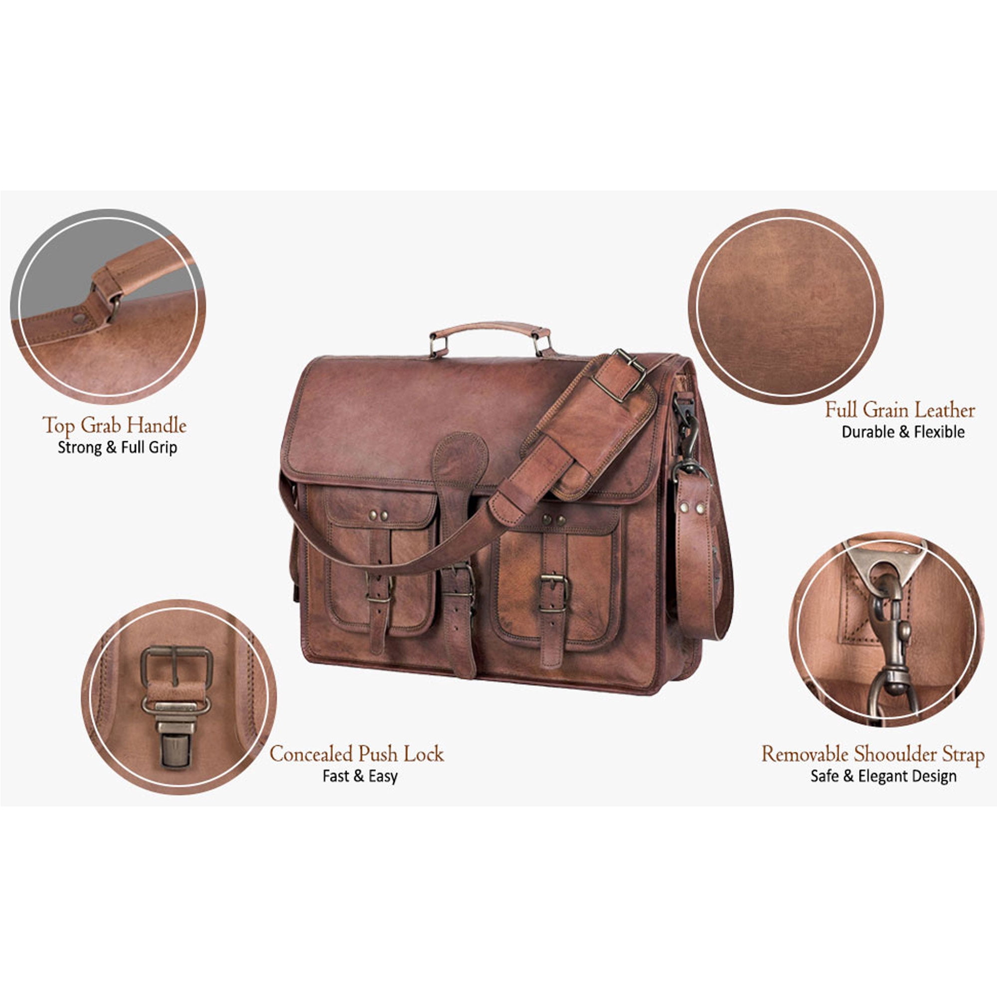 Leather briefcase laptop bag messenger satchel 16 Inch best Handmade Leather bag by Komal's passion leatherSALE, Brown, Large