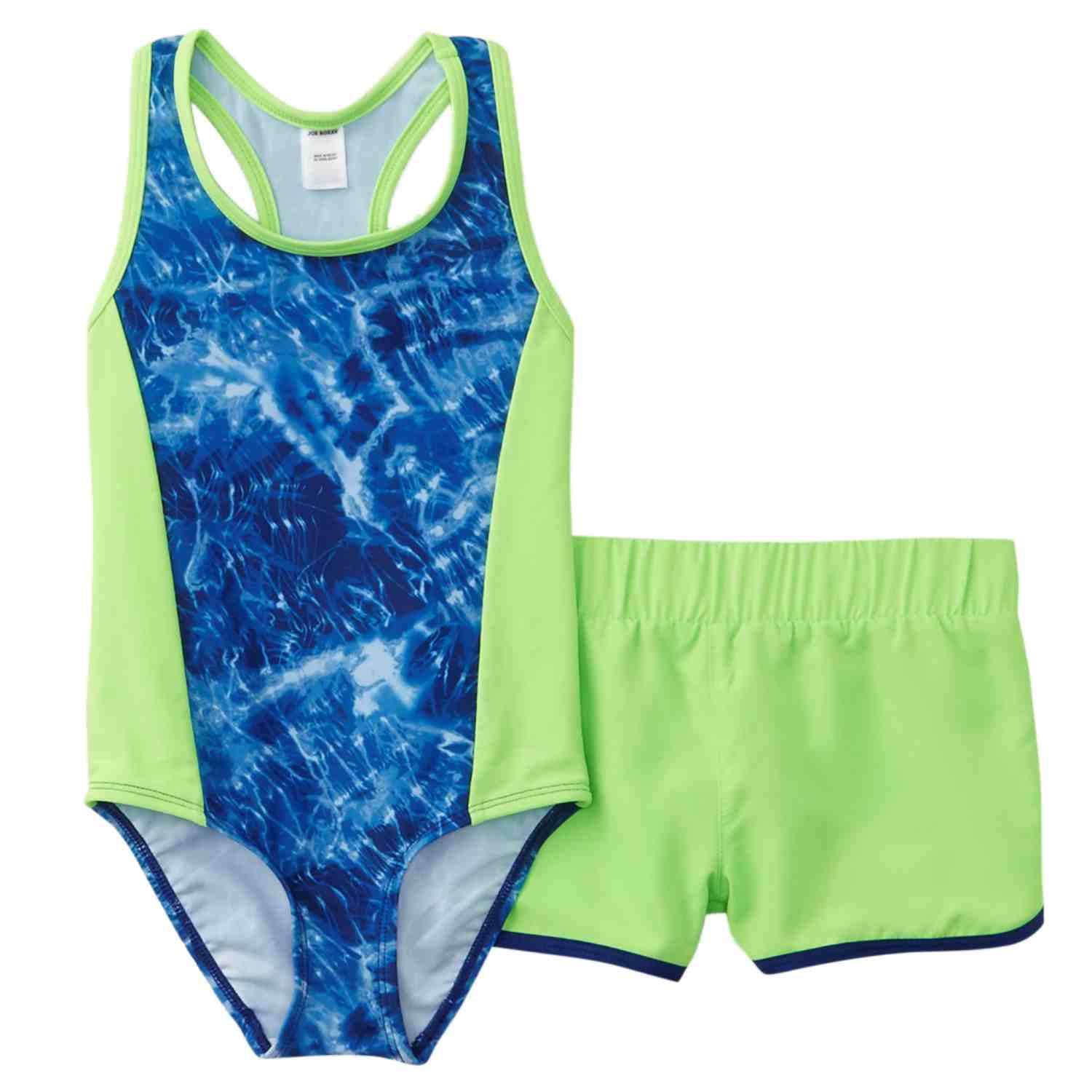 Joe Boxer Girls 2 Piece Swim Set Blue Tie Dye Swimming Suit & Green ...