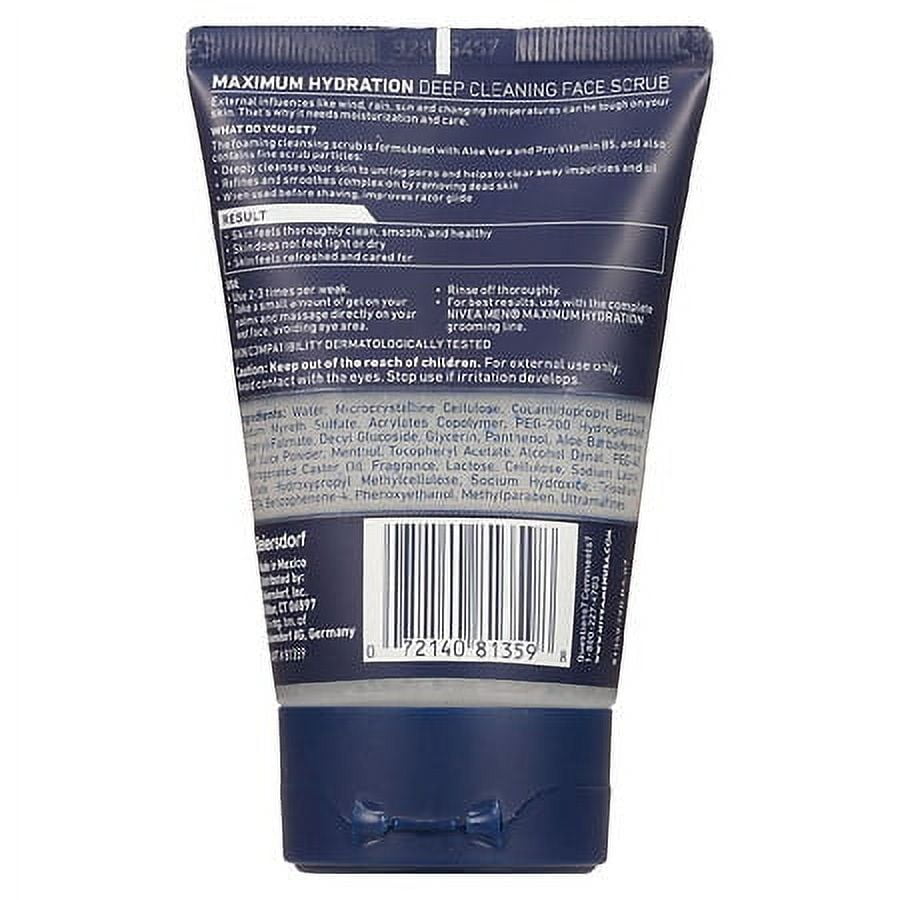 Nivea Men Maximum Hydration Deep Cleaning Face Scrub 4.4 oz Pack of 2