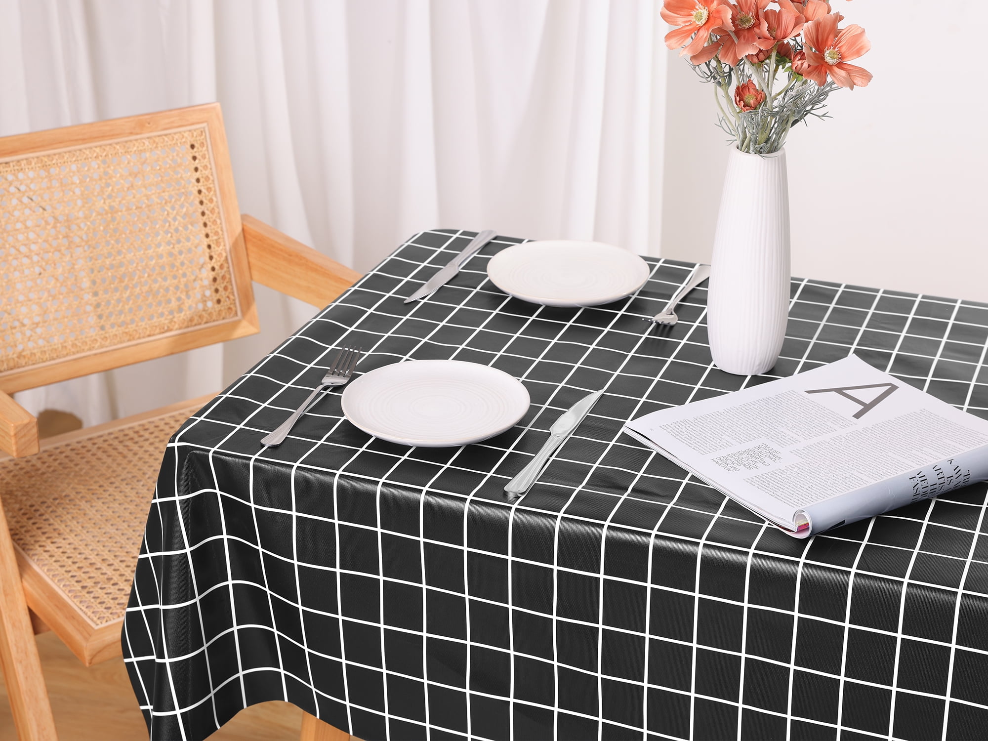 Unique Bargains 1 Pack Rectangle Tablecloth, Waterproof Polyvinyl chloride Table Cover Black 55x87inch