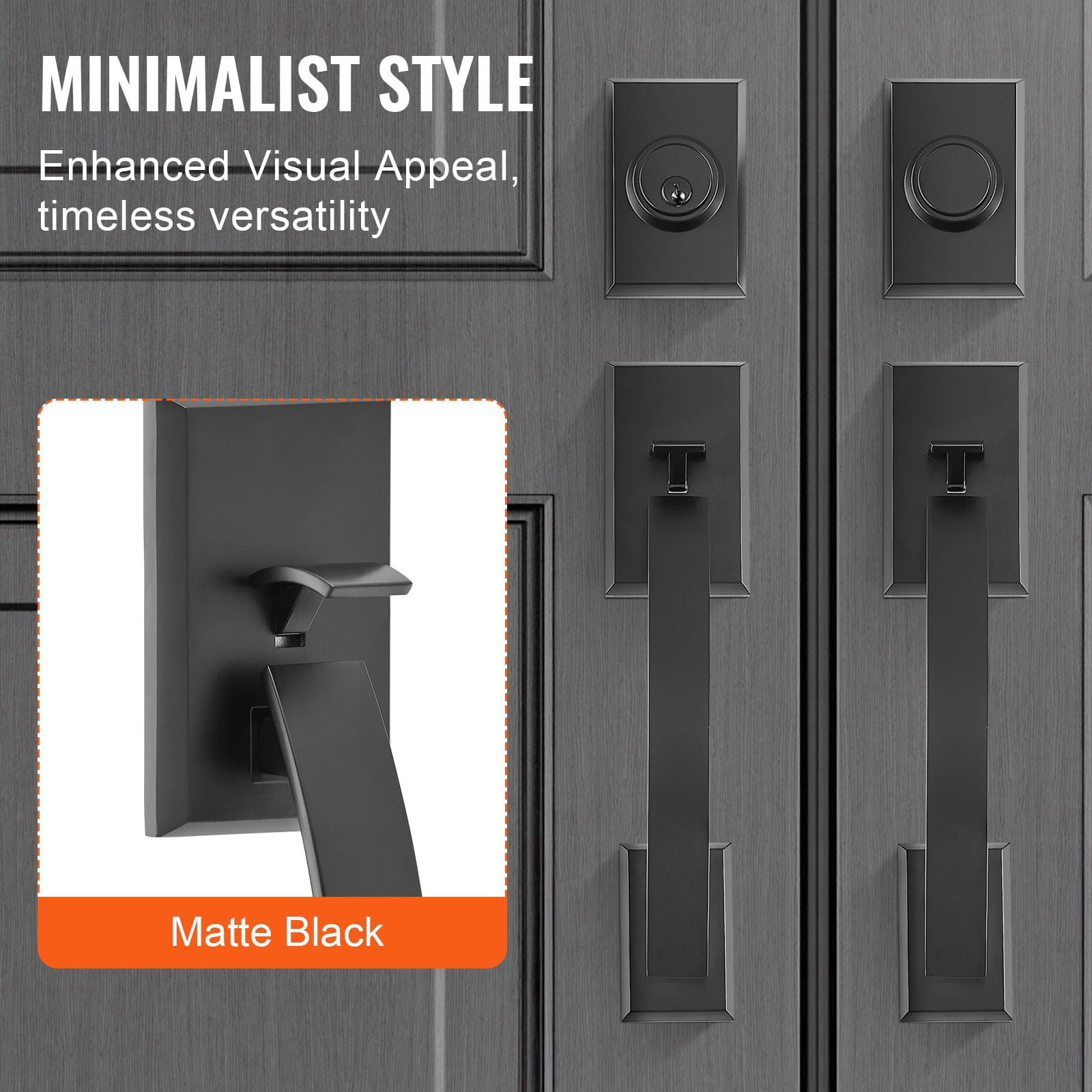 Adjustable Double Door Handle Set with Arched Design, Zinc Alloy Die-Cast, Reversible, 1-3/8 to 1-3/4" Door Thickness