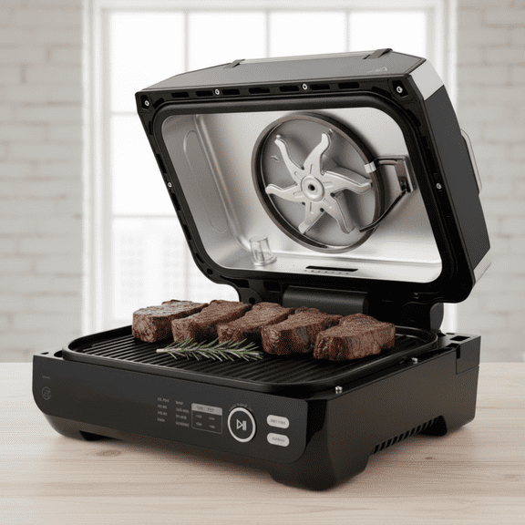 1550W 2-3 Serving Electric BBQ Grill with 8 Functions, Non-stick Coating & Temperature Control, Black
