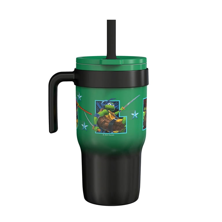 Zak Designs 18oz TMNT Kids Straw Handle Tumbler, Stainless Steel