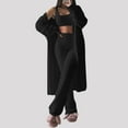 thumbnail image 2 of Women's Fuzzy 3-Piece Lounge Sweatsuit - Open Front Cardigan + Spaghetti Strap Crop Tank + High-Waisted Wide Leg Pants, Warm Plush Pajama/Loungewear Outfit, 2 of 9