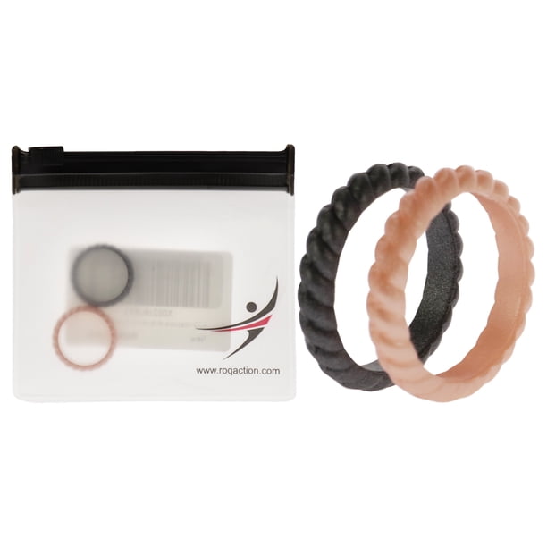 Juego de anillos trenzados apilables de boda de silicona - Rosa-Negro de ROQ para mujer - Anillo de 2 x 5 mm