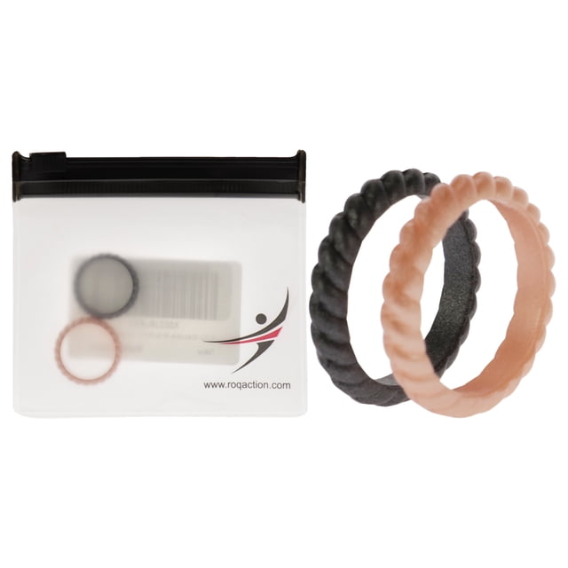 Juego de anillos trenzados apilables de boda de silicona - Rosa-Negro de ROQ para mujer - Anillo de 2 x 5 mm