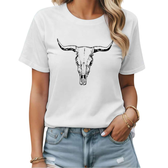 UNISHE Western Bull Skull Womens Print Tshirt Graphic Tees White/Black S-5XL Tops