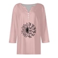 thumbnail image 4 of UoCefik Womens Summer Tops 3/4 Sleeve Casual Henley Button Down Shirts Loose Fit V Neck Tunic Summer Tees Fashion Beach Sunflower Print Blouse Pink 3XL, 4 of 4