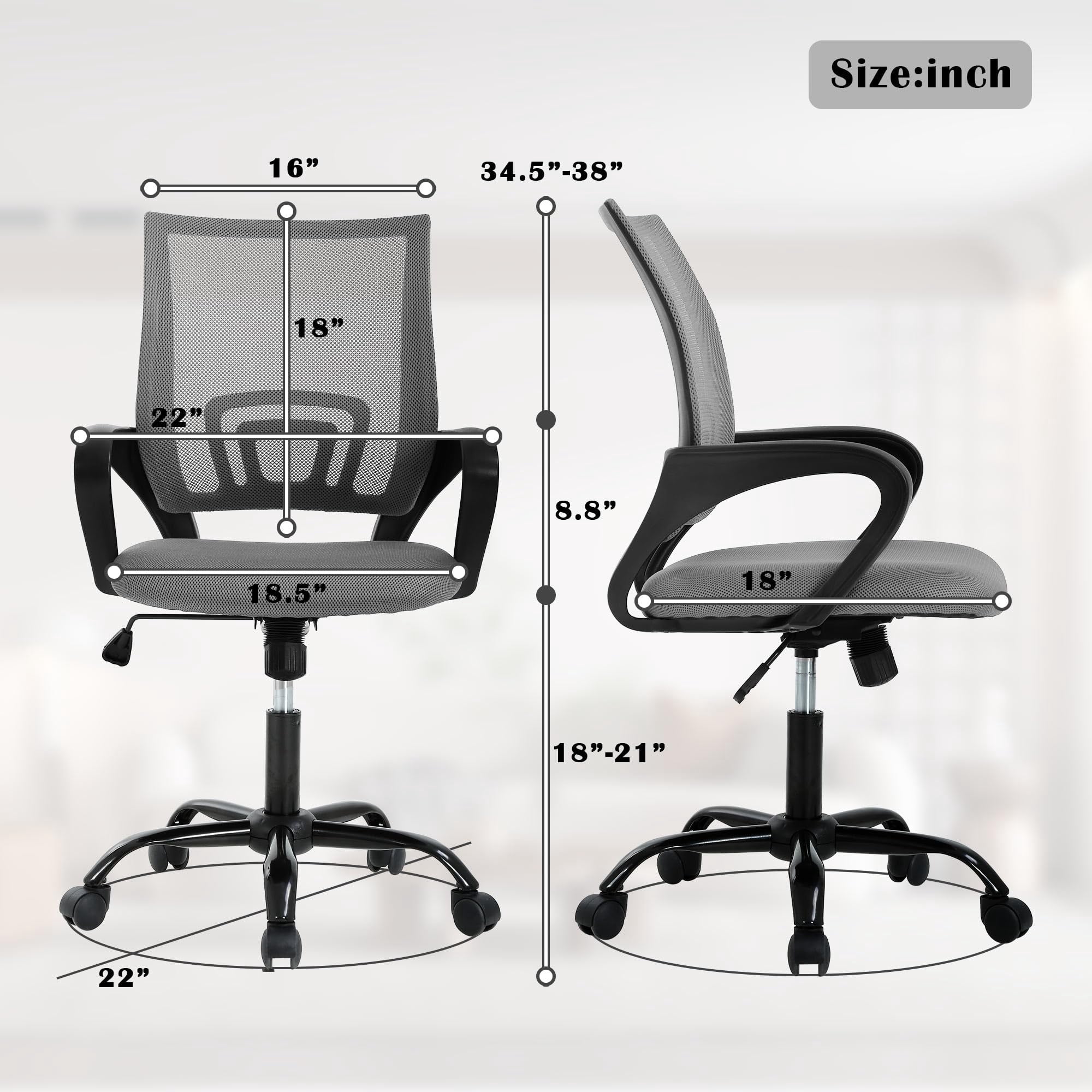 CL.HPAHKL Ergonomic Office Chair Set of 2, Mesh Computer Desk Chair with Mid-Back Support & Armrests, Adjustable Height Swivel Task Chair for Home Office, Study, Gaming, Gray