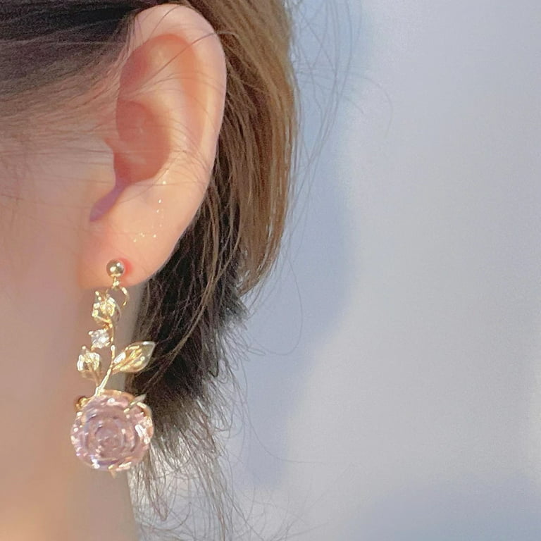 Clear Rose Earrings For Women Clear Earrings For Work Sports 3D Rose Plastic