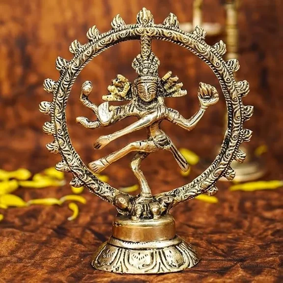 Exclusive Global Ecom 4" Pure Brass Lord Shiva Nataraja Statue for Home Decor | Office Desk | Hindu God Natraj God Murti for Gift | Decoration | Cosmic Dancer