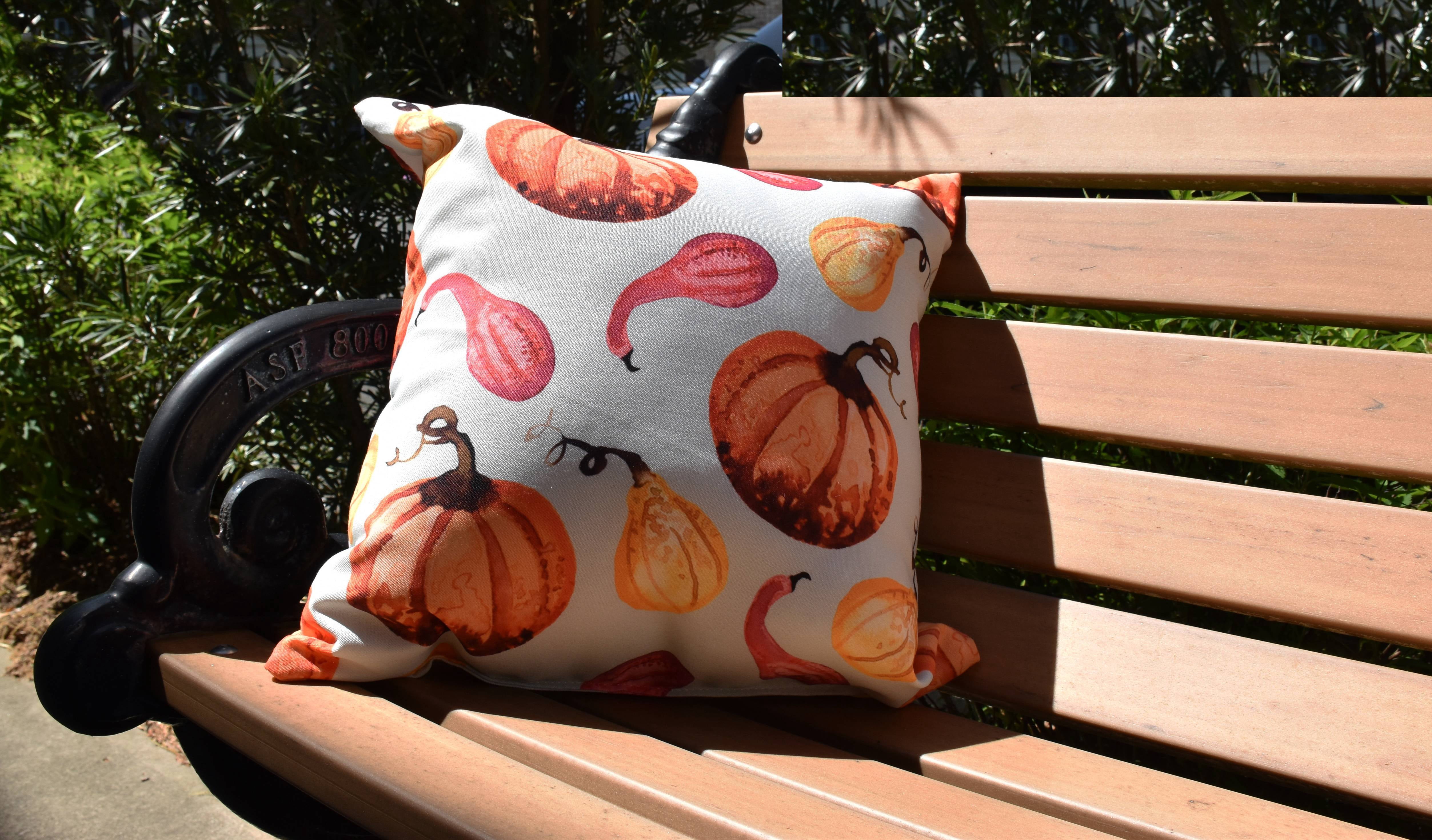 Simply Daisy, 18" x 18"Gourds Galore Light green Fall Print Outdoor Decorative Throw Pillow