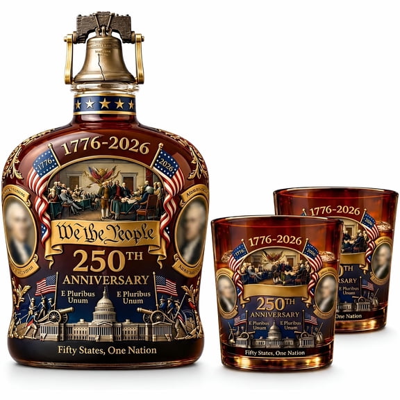 ACDANC 1776–2026 Patriotic Whiskey Decanter Amber Glass with Historic Inspired Stopper 11.8 Oz Commemorative Display Gift Whiskey Set for Whiskey Lovers (Set A)