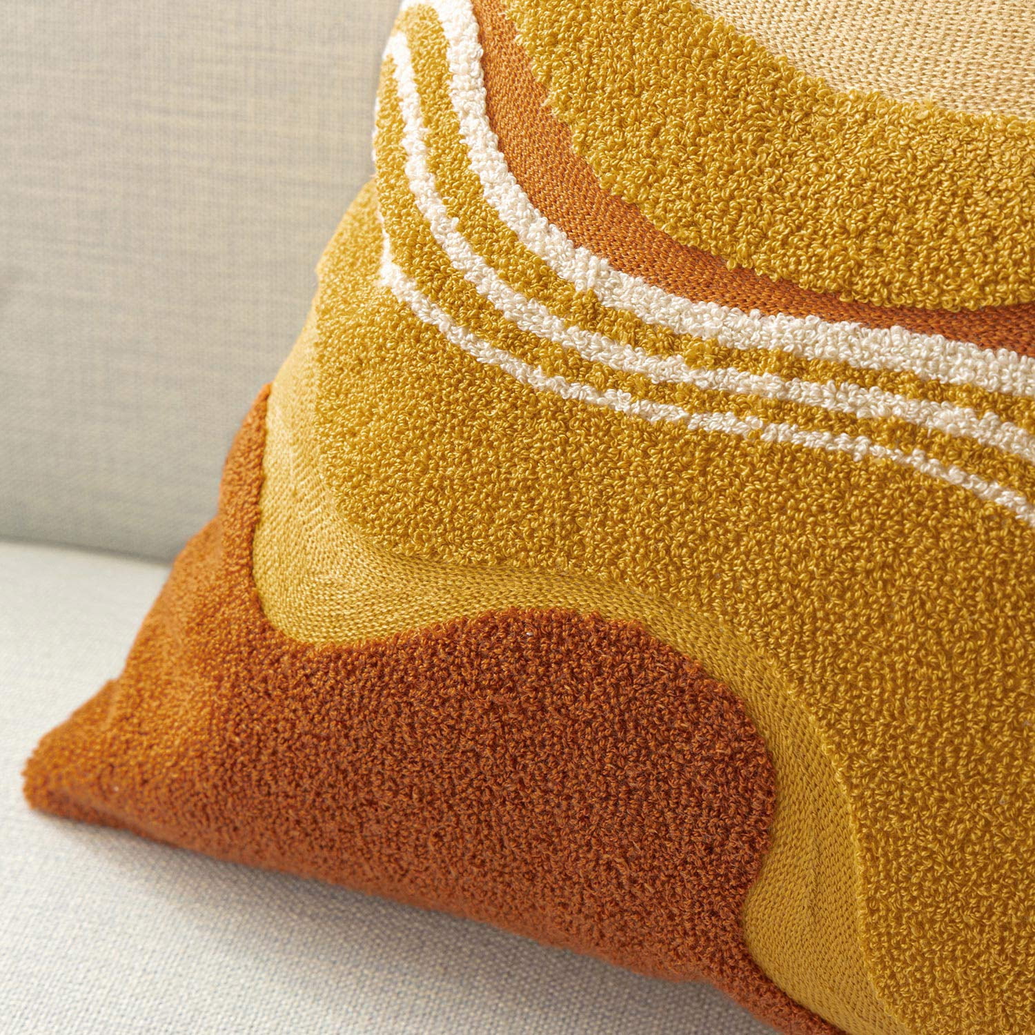 Phantoscope Tufted Wave Pattern Decorative Throw Pillows with Inserts, Abstract Curved Design, Red and Yellow, 18 x 18 in, 2 Pack
