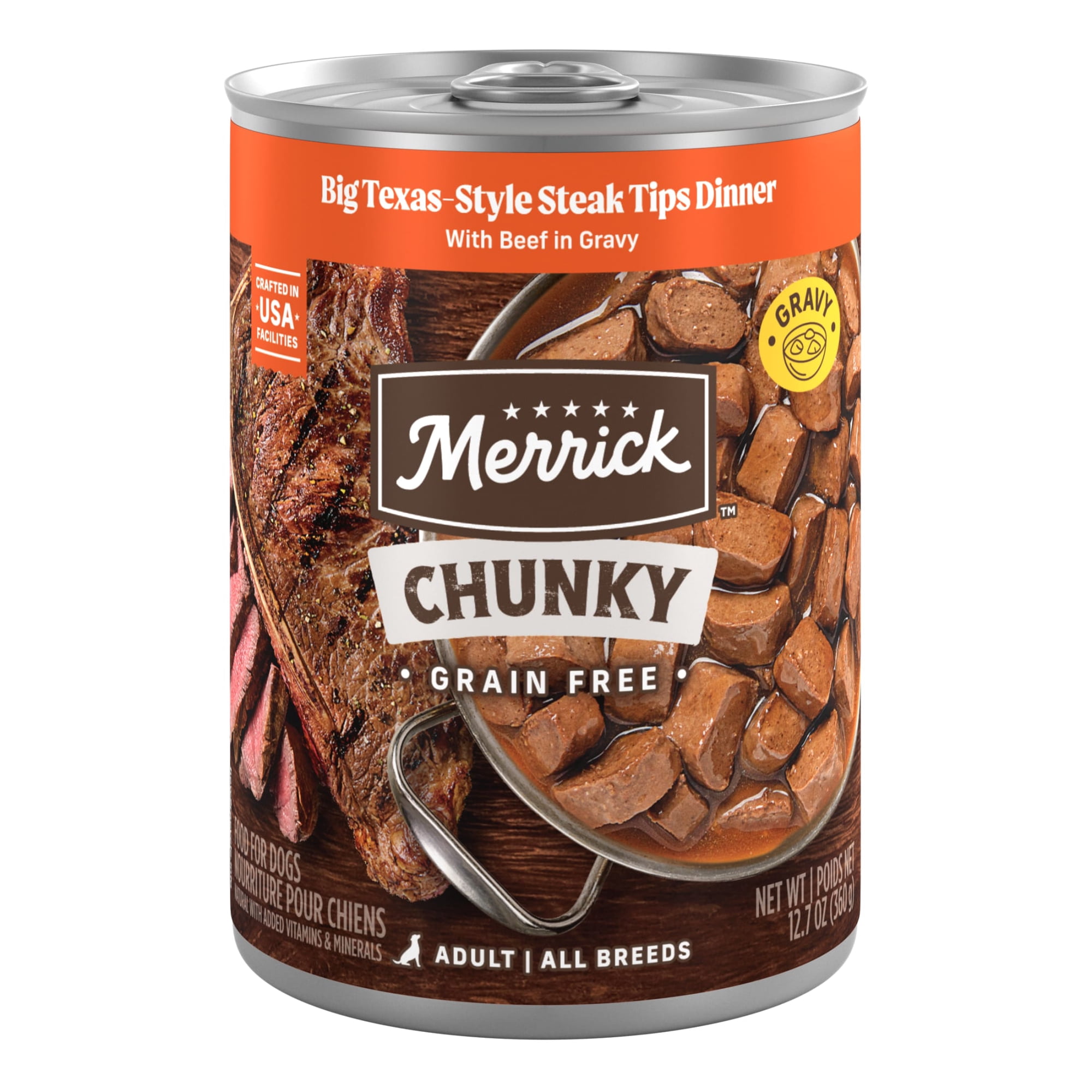 Merrick Steak Chunks Wet Dog Food, Grain Free, 12.7 oz Can