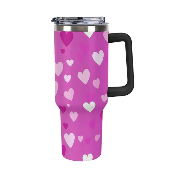Valentine's Day Red Pink Love Heart 40 oz Tumbler with Handle and Straw Stainless Steel Leakproof Travel Coffee Mug Car Cup Vacuum Water Bottle 40oz