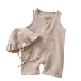 thumbnail image 2 of XIMIN Newborn Baby Cotton Linen Jumpsuit with Hat Summer Sleeveless Button Romper Overalls Infant Soft Cute Plain Outfits, 2 of 9