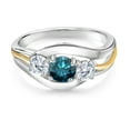thumbnail image 2 of Gem Stone King 925 Sterling Silver and 10K Yellow Gold Round Blue Diamond and White Moissanite 3 Stone Ring for Women (1.01 Cttw, Available in Size 5, 6, 7, 8, 9), 2 of 4