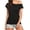 Black, variant on QHWAUAKFBN T Shirts For Women Trendy Graphic Off Shoulder Solid Color Irregular Short Sleeve Tshirts Top