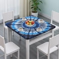thumbnail image 3 of Blue White Tie Dye Spiral Pattern Square Fitted Tablecloth with Elastic Edge,Square Table Cover,Washable Elastic Table Cover for Home Kitchen Party Decor 36"x36", 3 of 6