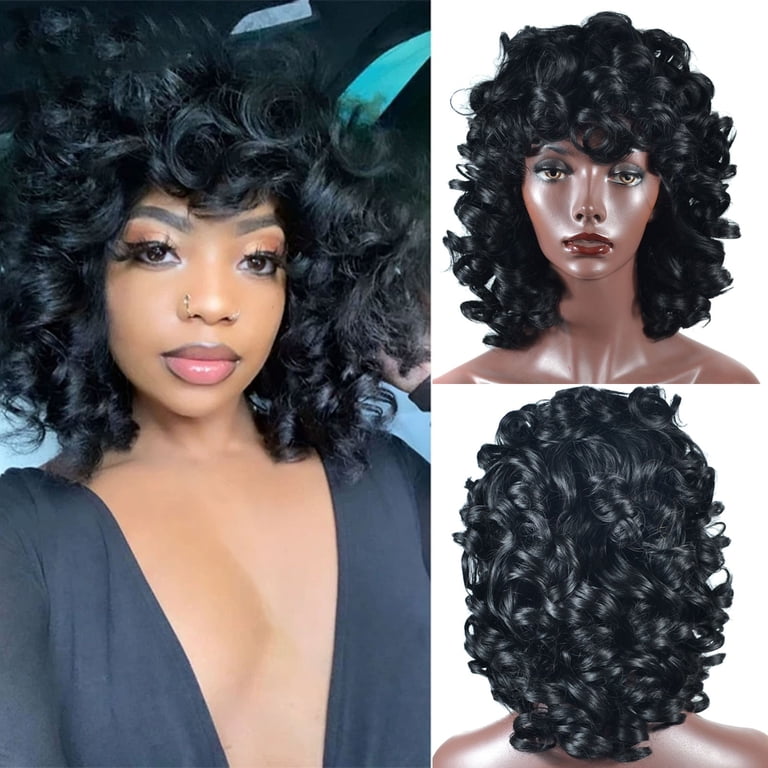DXOUPM Black Wig Shoulder Length Curly Hair High Temperature  display picture 1