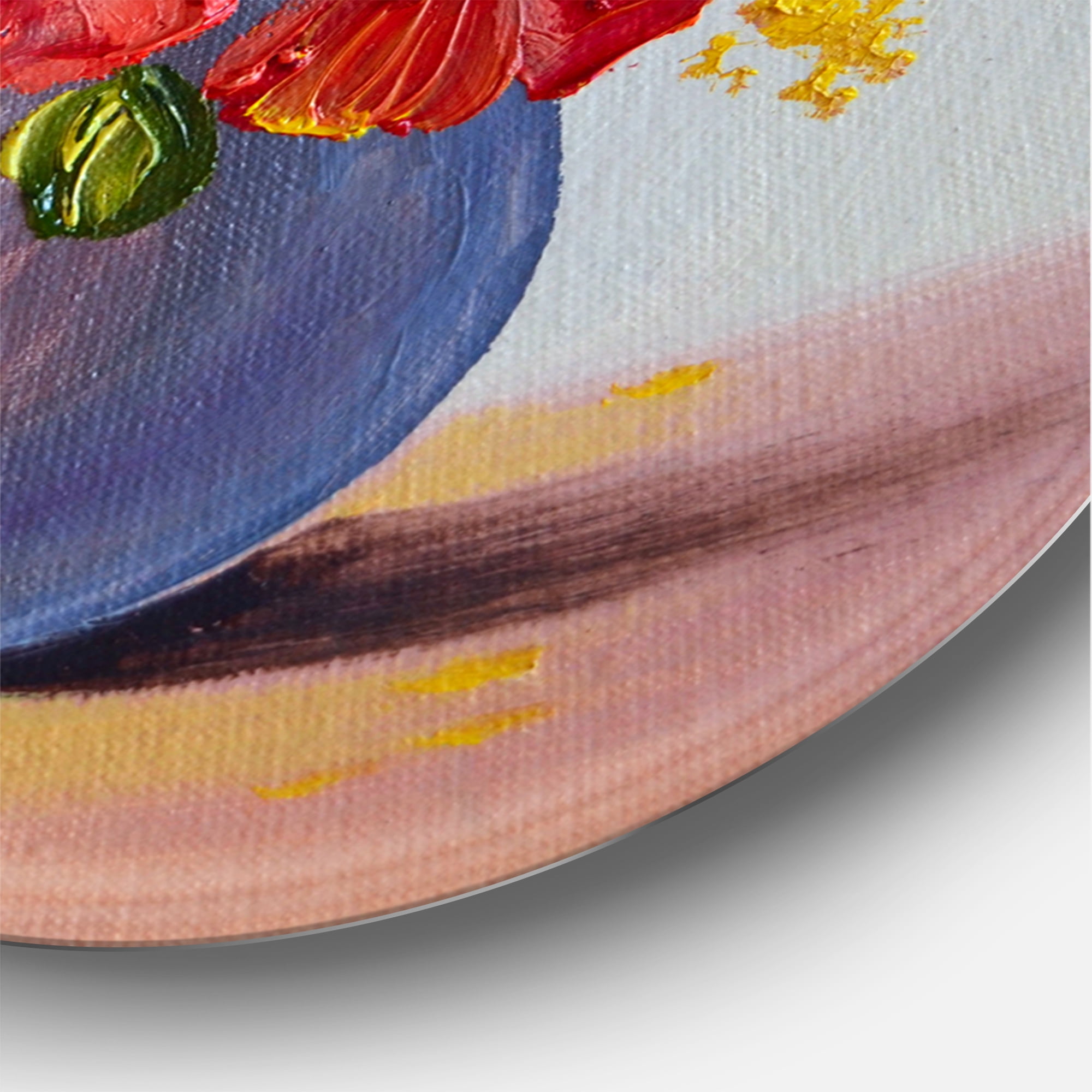Designart 'Still Life A Bouquet Of Blue and Red Flowers' Traditional Circle Metal Wall Art 36x36 - Disc of 36