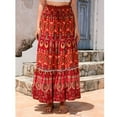 thumbnail image 2 of SWSMCLT Women's High Waisted Skirt Summer Long Boho Skirts Gypsy Hippie Ruffle Pleated Flowy Beach Casual Elastic Elastic Waist Red X-Large, 2 of 5