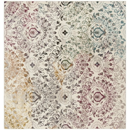 SAFAVIEH Aria Vasil Damask Area Rug Cream/Multi 6 5 x 6 5 Square