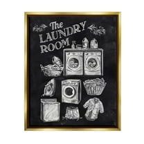 Laundry Room Vintage Drawings Typography Graphic Art Metallic Gold Framed Art Print Wall Art