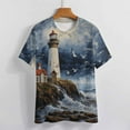 thumbnail image 3 of Lighthouse Sunrise Coast Scenery Pale Blue Tan T Shirts Basic T-Shirt Short Sleeve Ladies Tee Shirt Summer Graphic Clothing, 3 of 6