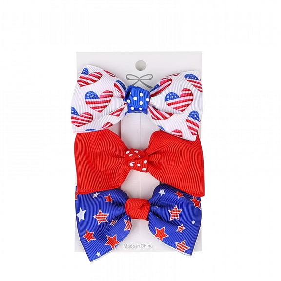 OQRKI 4th of July Hair Accessories Toddler Baby Girls Print Stretch Bow Hair Bows Clips Patriotic
