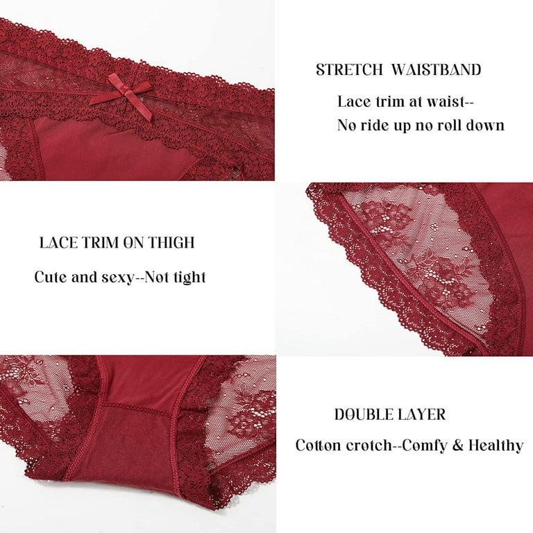 LEVAO Women Lace Underwear Sexy Breathable Hipster Panties Stretch Seamless  Bikini Briefs 6 Pack S-2XL 