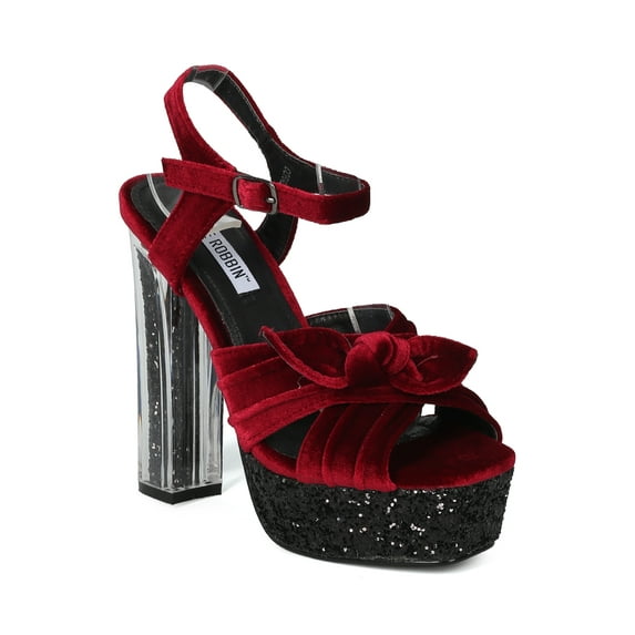 New Women Velvet Bow Glitter Platform Perspex Block Heel - 18033 By Cape Robbin