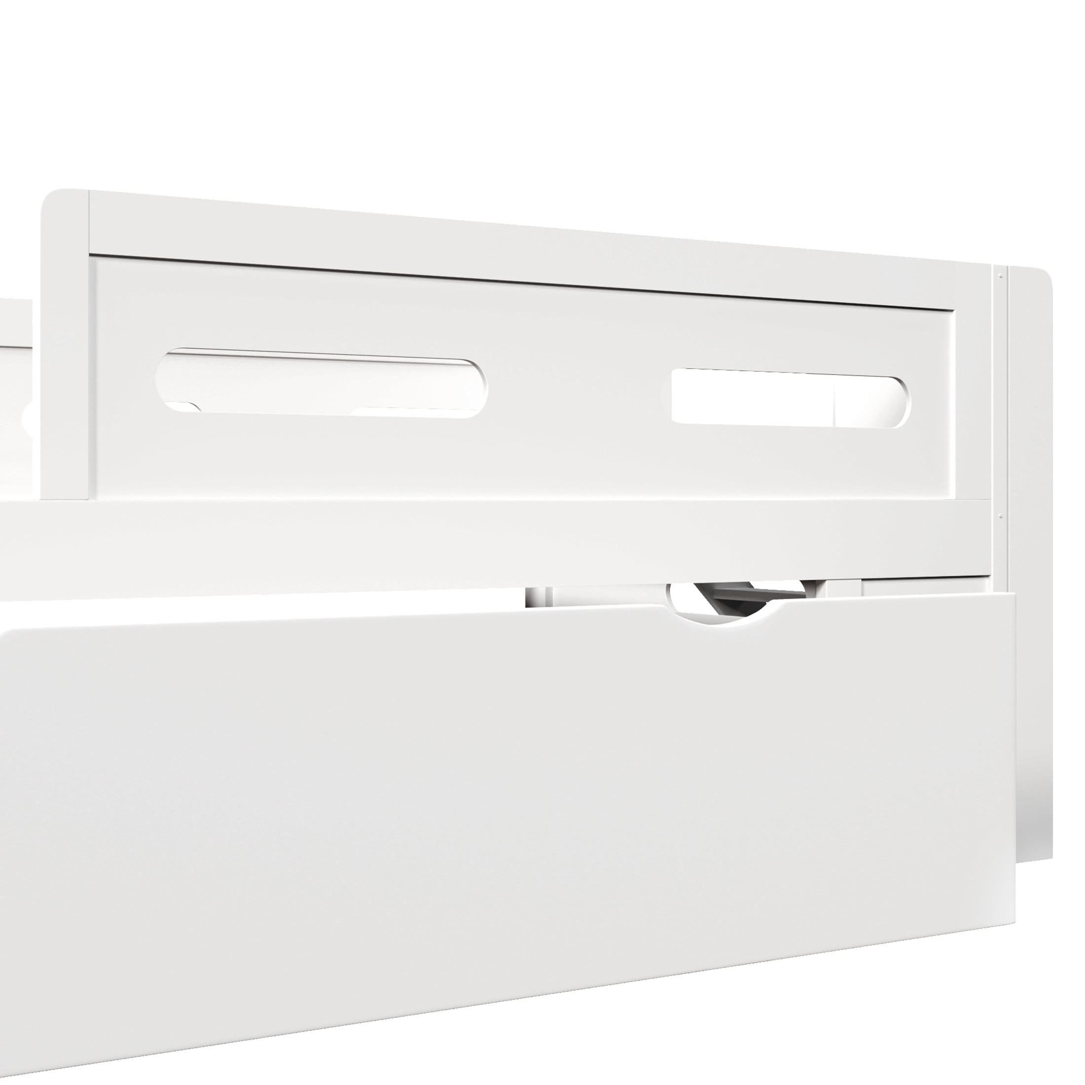 Noble House Genrix Twin Size Pine Wood Platform Bed with Guardrail and Storage Drawer, Kids Bed Frame, White