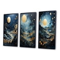 thumbnail image 3 of Designart "Moonlit Mirage in Gold and Blue on Uranus III" Abstract Framed Wall Art Set Of 3 - Gold Uranus Frame Gallery Wall Set For Home Decor, 3 of 7
