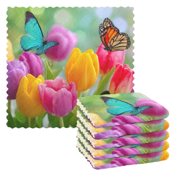 6 Pieces of Kitchen Towels 11x11Inch Kitchen Dish Cloths Kitchen Dish Towels Reuseable Cleaning Cloths Colorful Tulip Dandelion