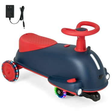 Topbuy Electric Wiggle Car 2-In-1 Swing Car w/Anti-rollover Structure Light up PU Wheels Rechargeable Battery