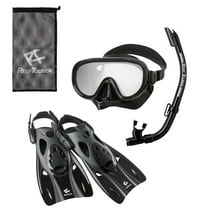 Reef Tourer Adult Single-Window Mask, Snorkel & Fin Traveling Set, Black, Large