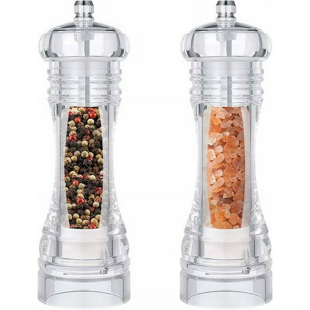 Jinsinto Salt and Pepper Grinder, Set of 2 Adjustable Ceramic Grinder, Transparent Acryl Salt and Pepper Shakers for Kitchen Restaurant Picnic 6 Inches,