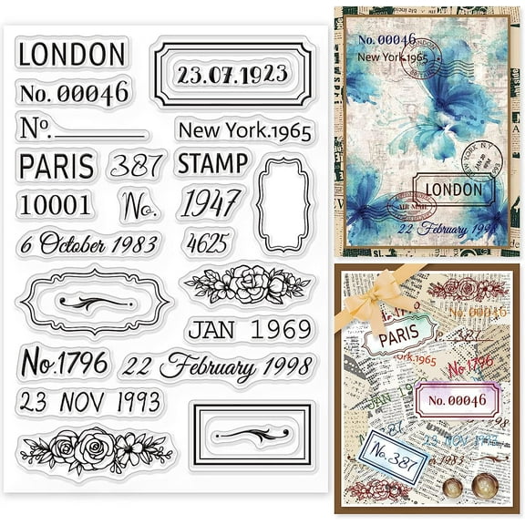 Date Postcode Clear Stamps City Name Silicone Stamps Label Flower Frame Transparent Rubber Seal Stamps for Card Making DIY Scrapbooking Crafting Photo Album Journal Decor DIY
