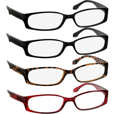 Reading Glasses | Best 4 Pack of Readers Women and Men | Stylish Look and Crystal Clear Vision When You Need It! | Comfort Spring Arms & Dura-Tight Screws